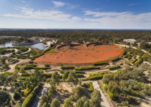 Image showing arial image of Royal Botanic Gardens Victoria Cranbourne of Australian red sands, waterways and native bushland