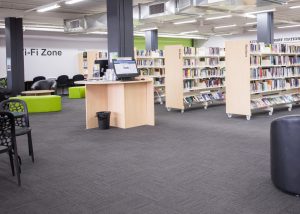 Interior of Bayswater Library showing books and shelving