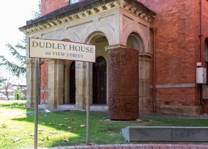 Exterior of Dudley House building with signage
