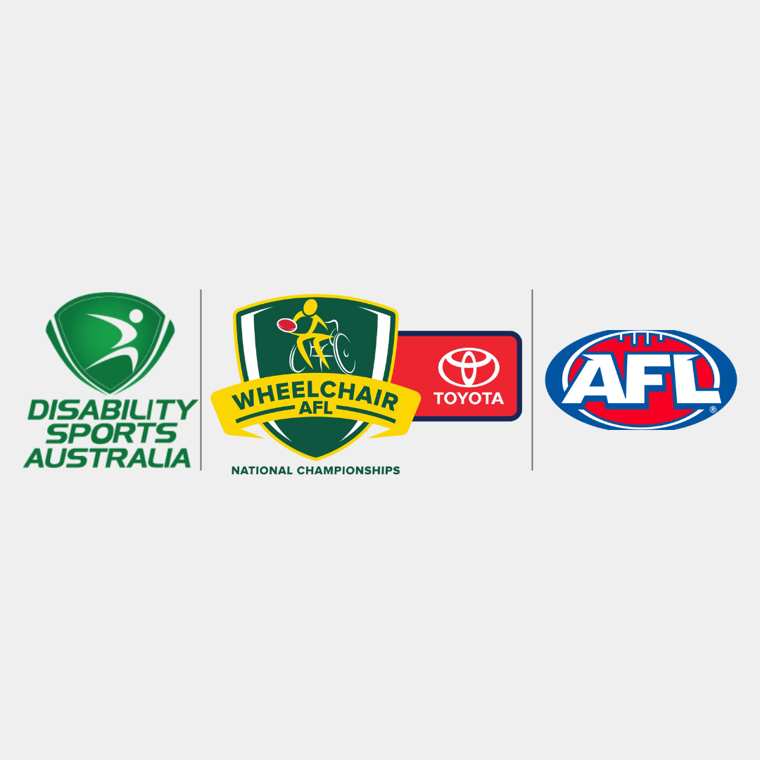 Disabilty Sports Australia event logo sponsor logos Toyota, Wheelchair AFL and AFL logos