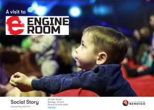 Front cover of Social Story for Engine Room showing small boy watching a live show