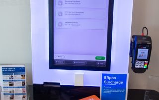 Borrowing kiosk at Somerville Library